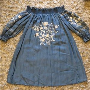 Zara off the shoulder chambray dress.